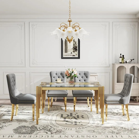 5 Piece Glass Dining Table Set for Rectangle