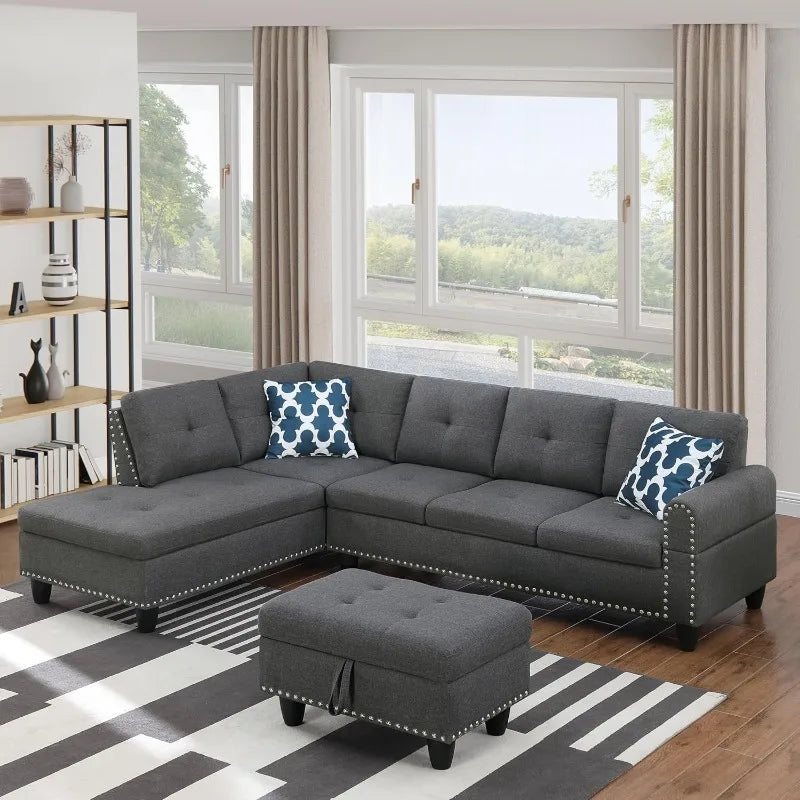 4 Seat Linen Upholstered Sectional Sofa Set