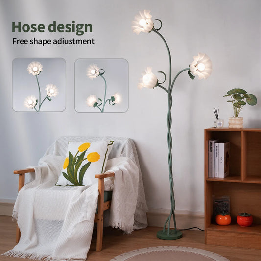 Retro 3-Head Flower Floor Lamp, Contains Bulb,