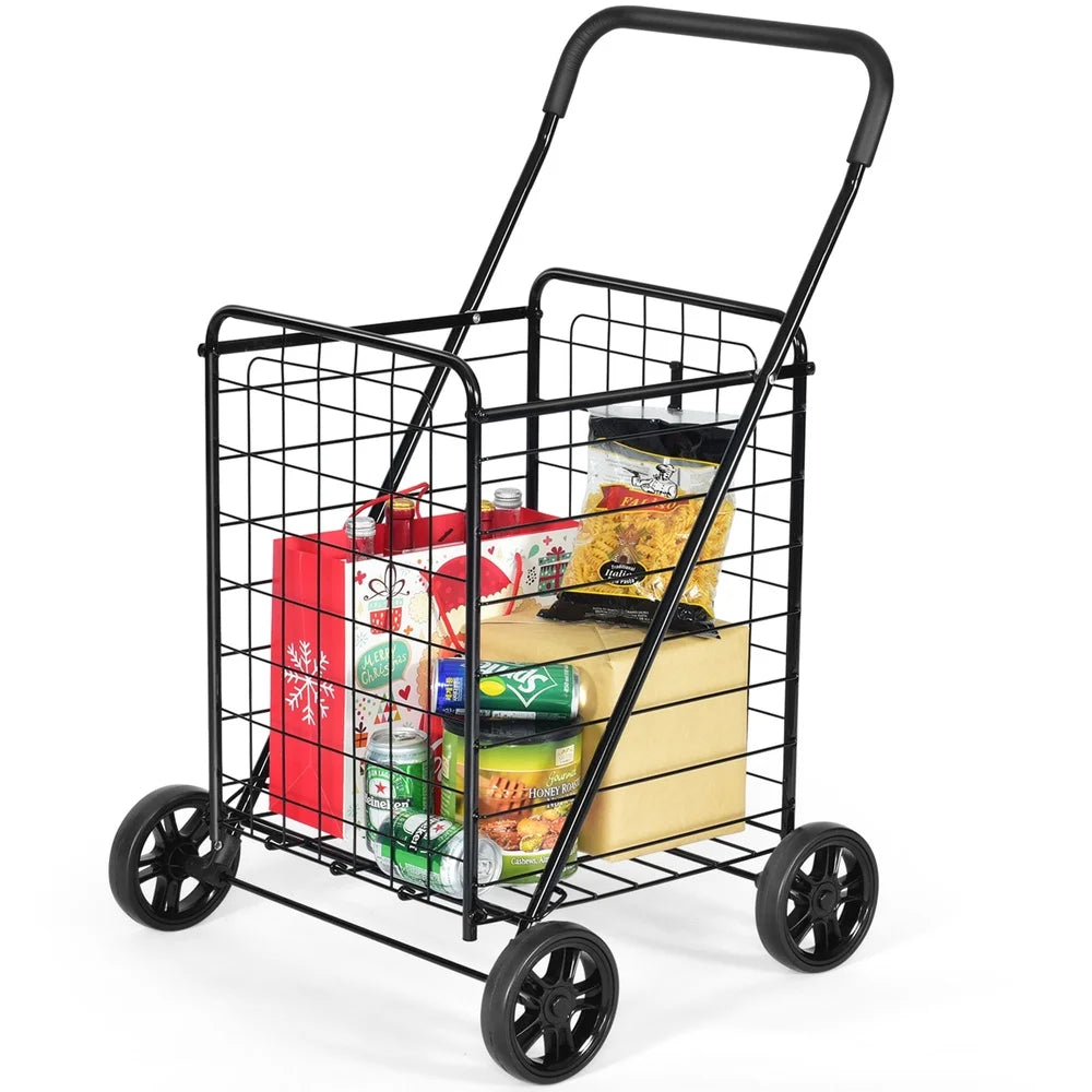 Portable Folding Shopping Cart  Basket  Large Wheels