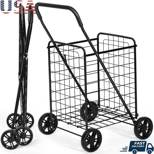 Portable Folding Shopping Cart  Basket  Large Wheels
