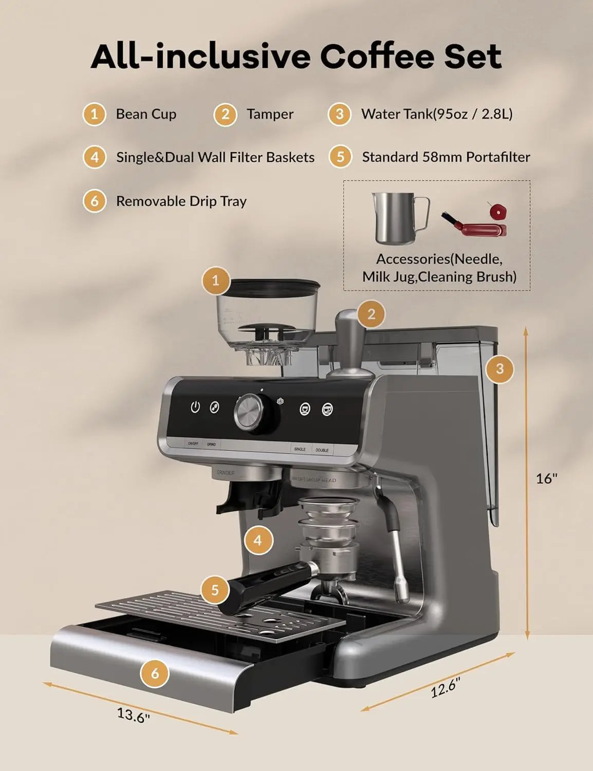 Espresso Coffee Machine  Maker with Grinder  Latte