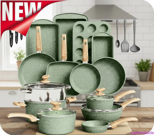 30-Piece Non-Stick Granite Cookware Set