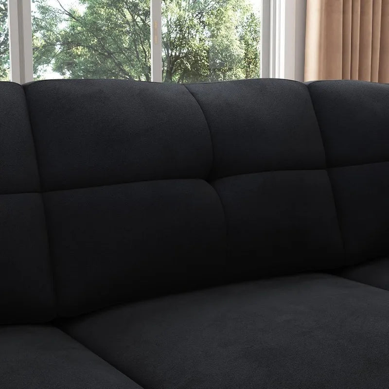 Convertible Sectional  L Shaped Couch Velvet Black