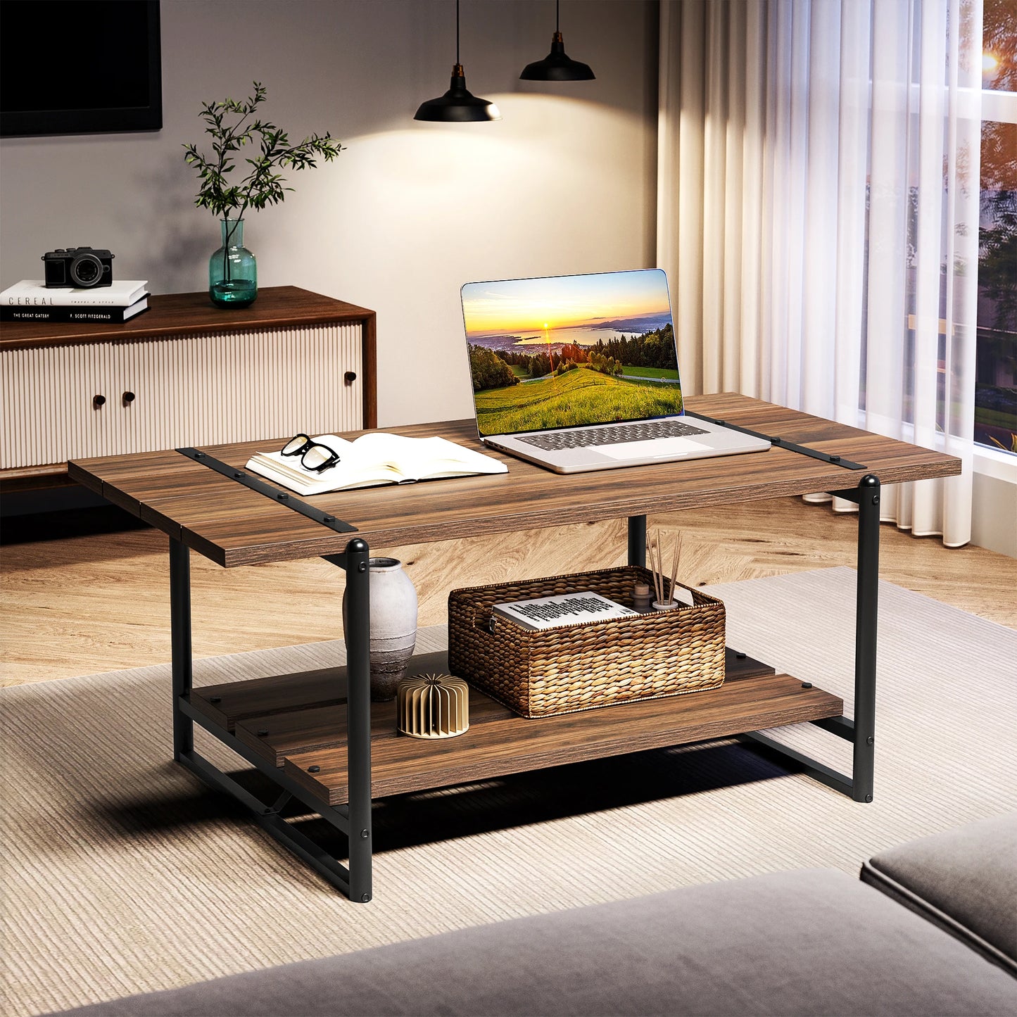 2-Tier Wood Coffee Table, Rectangle Center