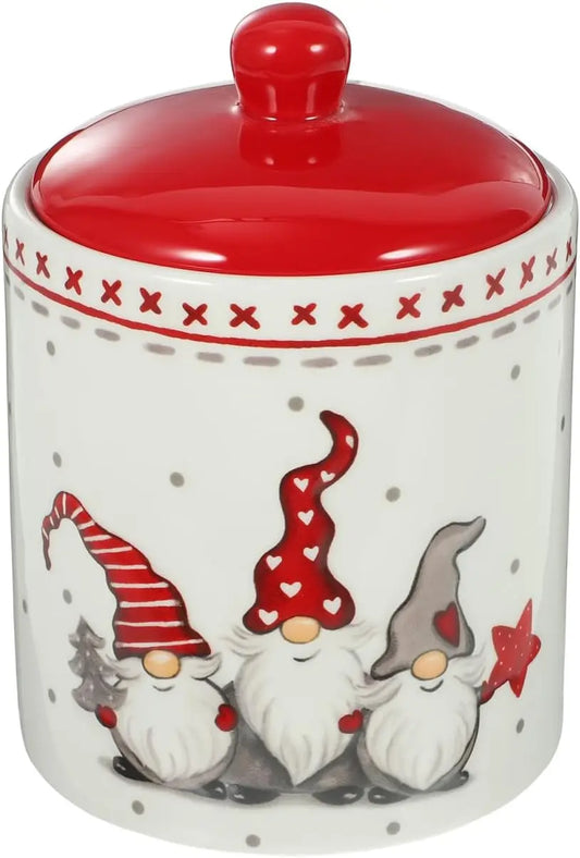 Ceramic Christmas Gnome Cookie Jar with Lid