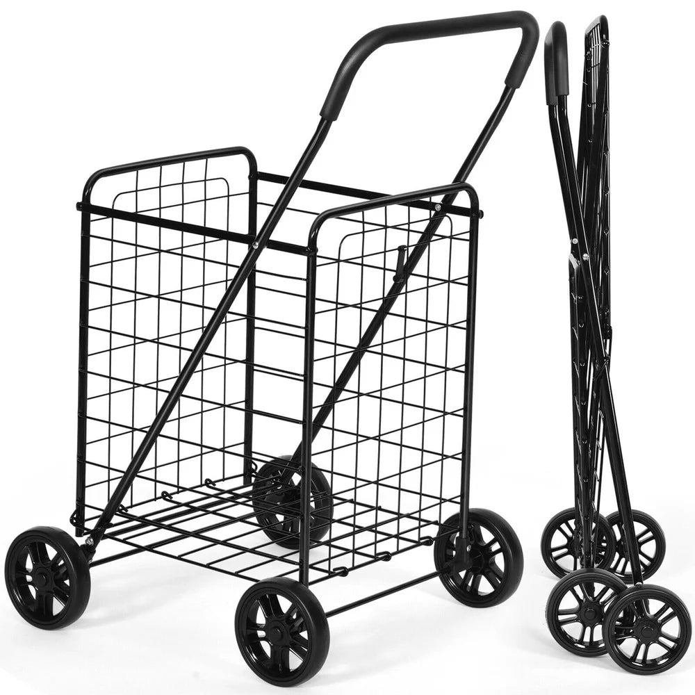 Portable Folding Shopping Cart  Basket  Large Wheels