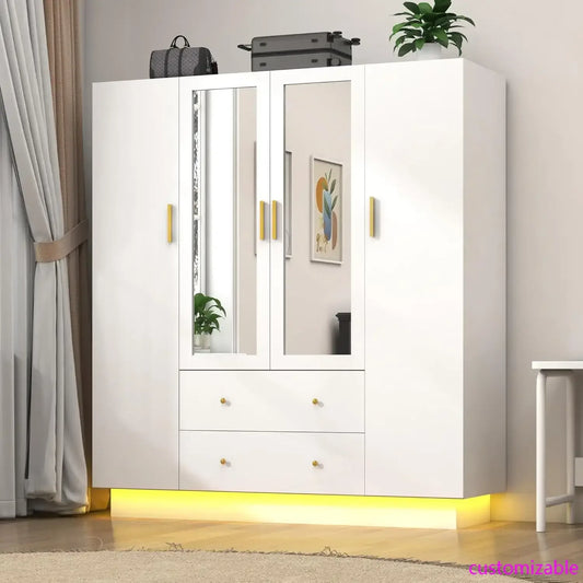 4 Door Wardrobe Closet with Mirrors
