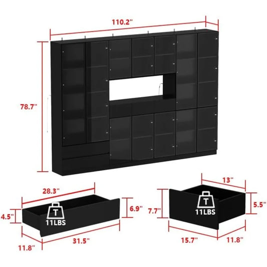 Tall Bookcase with Glass Doors and LED Lights,