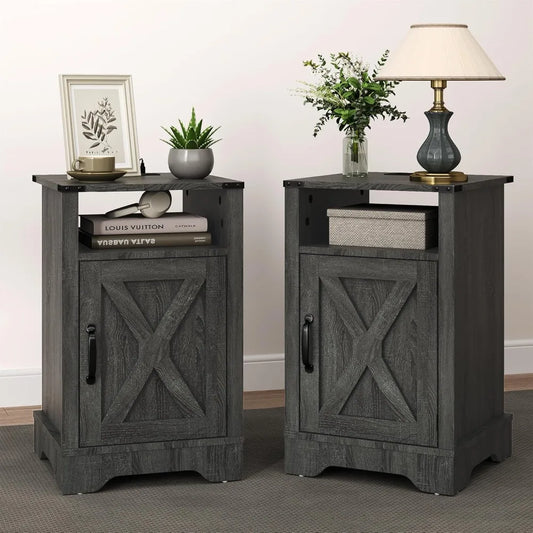 Grey Farmhouse Style Nightstand with Charging Station