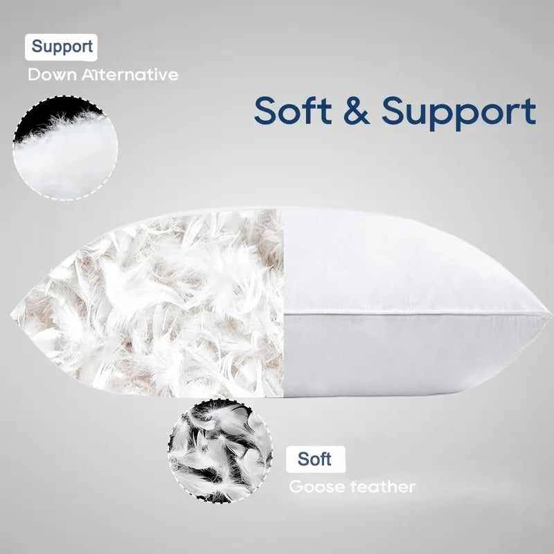 Luxury Goose Feather Pillow Soft, Fluffy Breathable