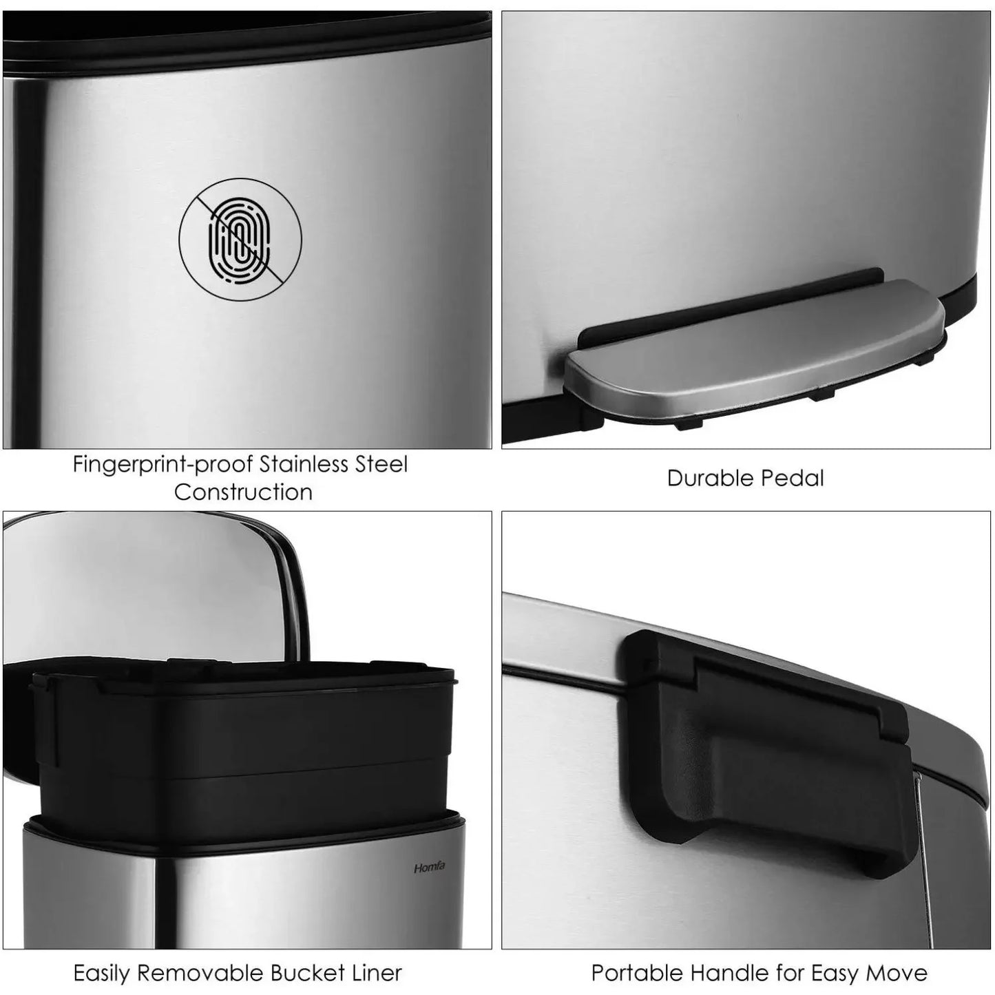 Kitchen Trash Can, Stainless Steel 50 Liter