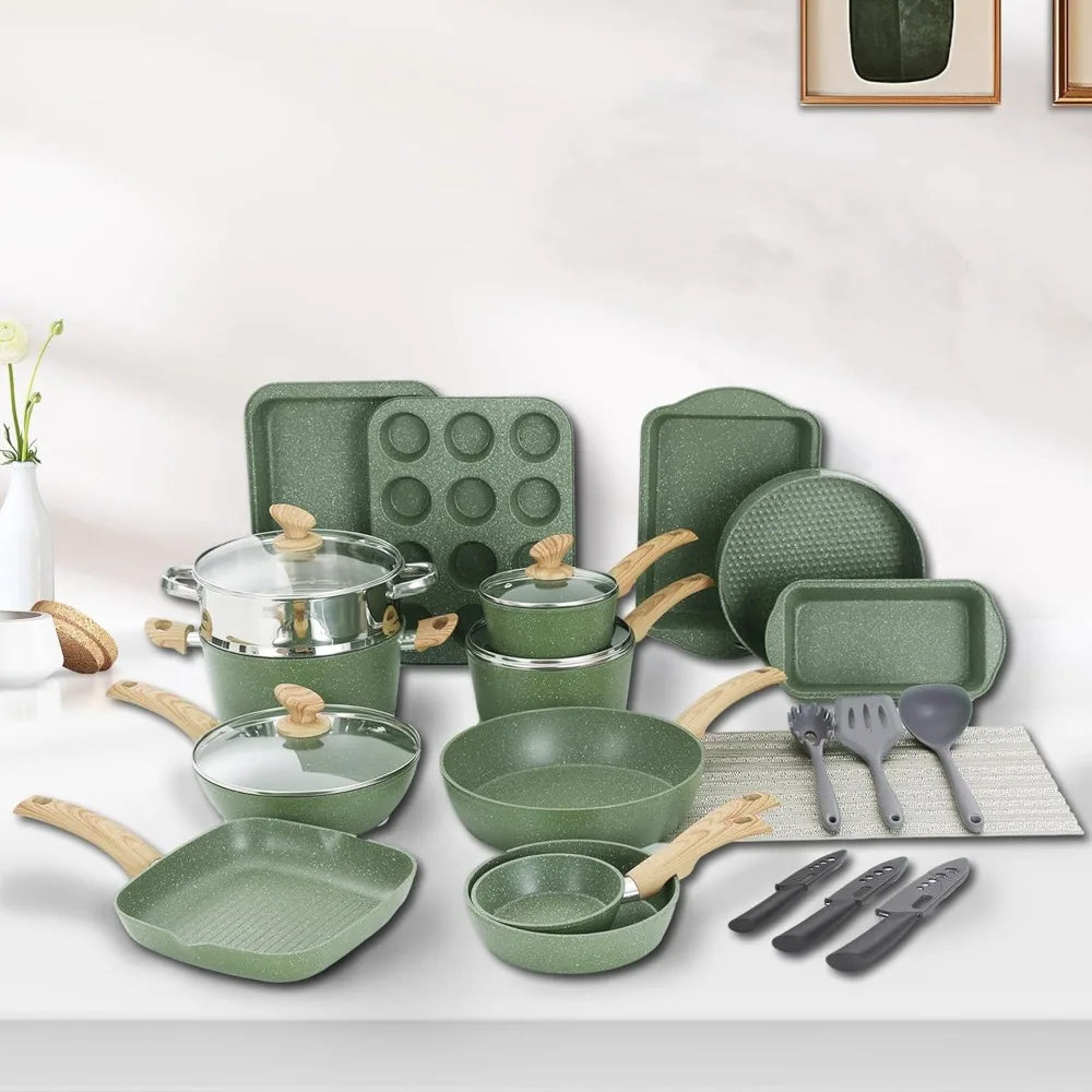 30-Piece Non-Stick Granite Cookware Set