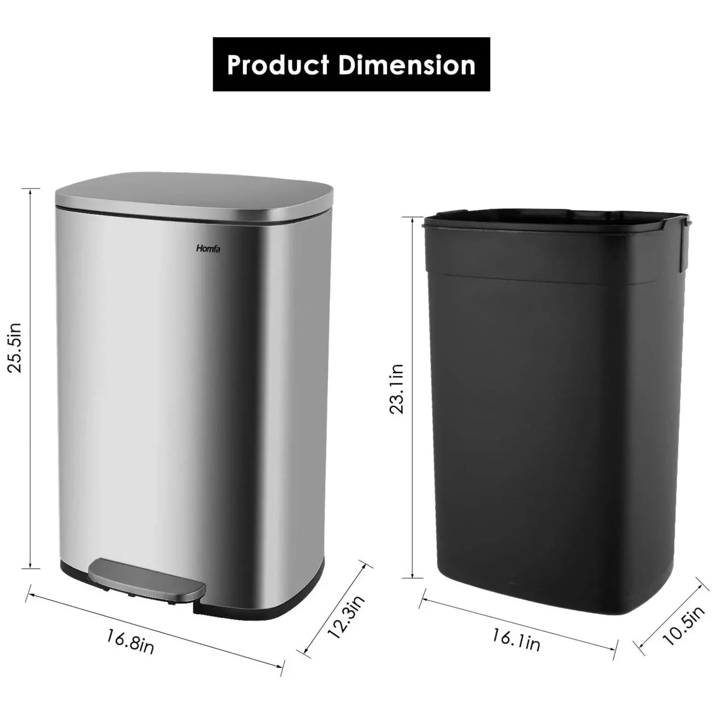 Kitchen Trash Can, Stainless Steel 50 Liter