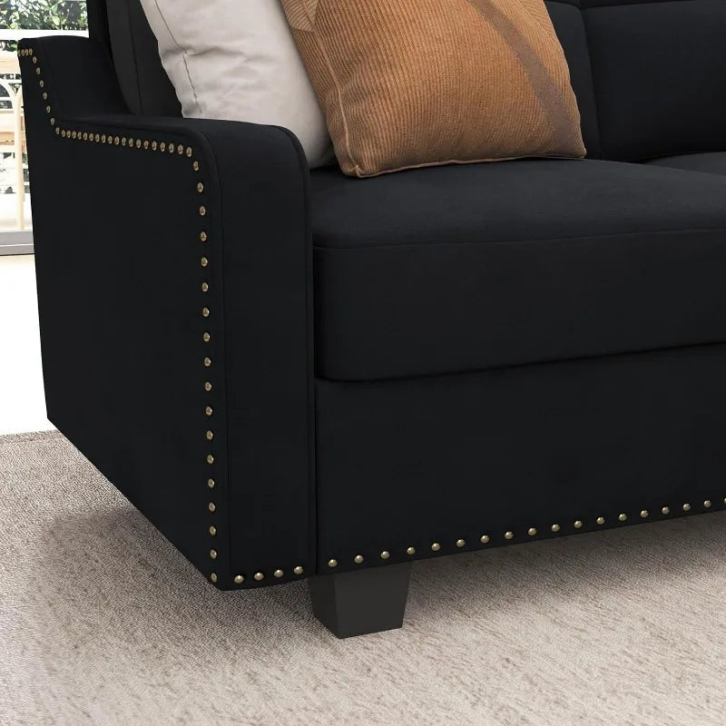 Convertible Sectional  L Shaped Couch Velvet Black