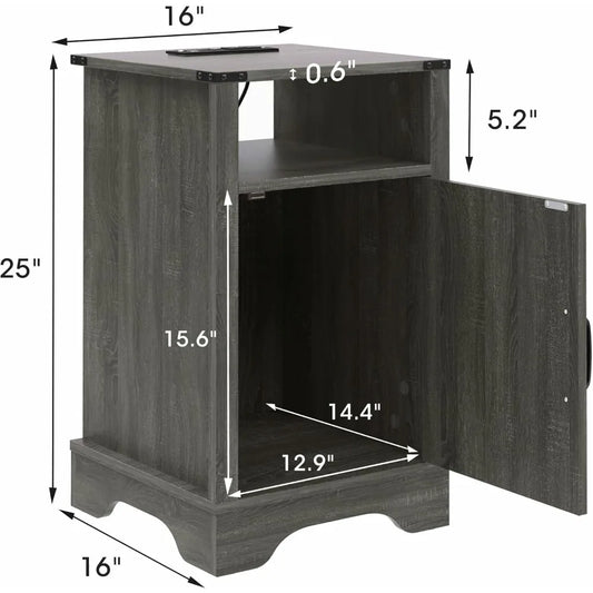 Grey Farmhouse Style Nightstand with Charging Station
