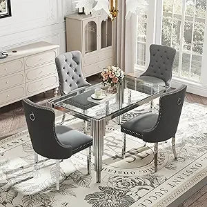5 Piece Glass Dining Table Set for Rectangle