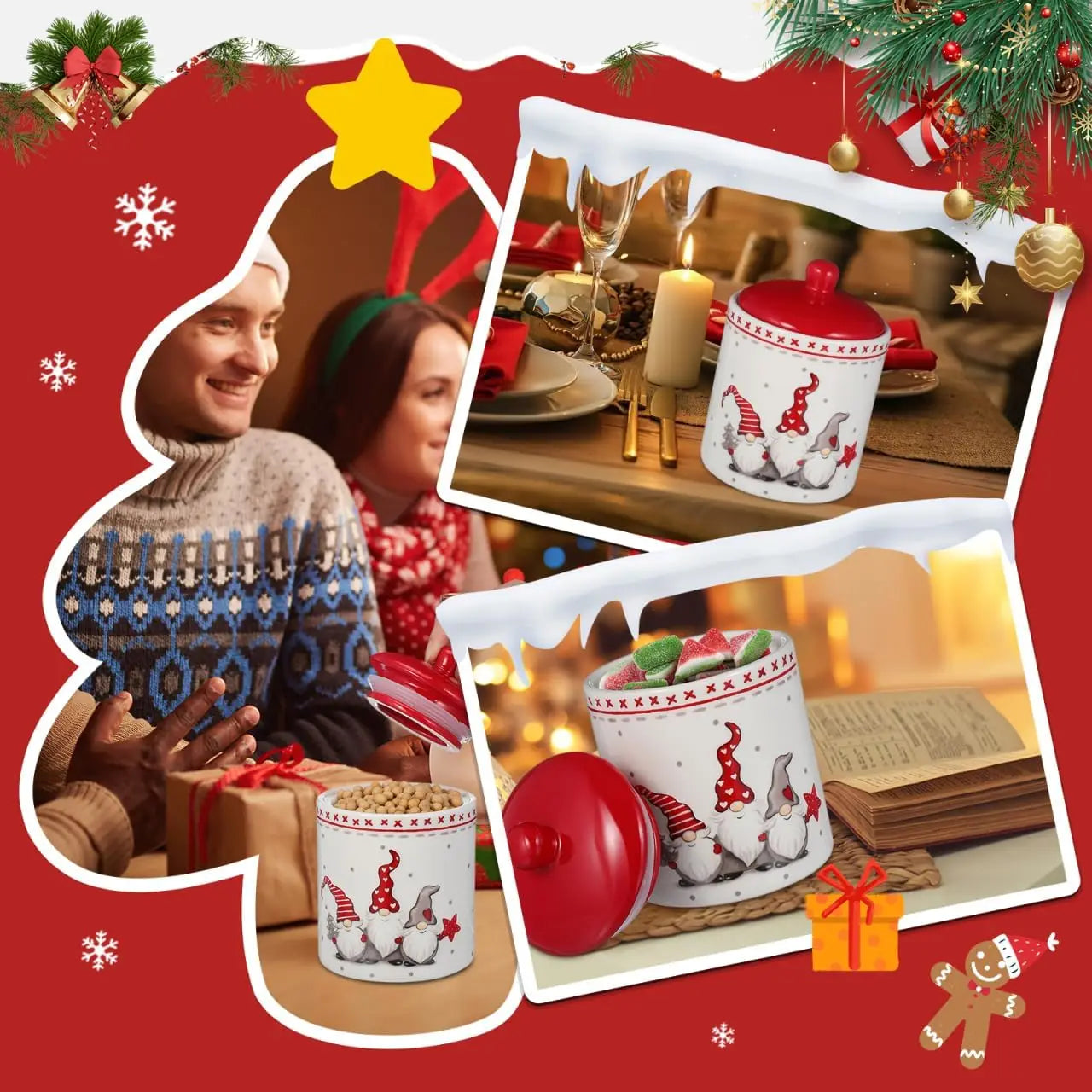 Ceramic Christmas Gnome Cookie Jar with Lid
