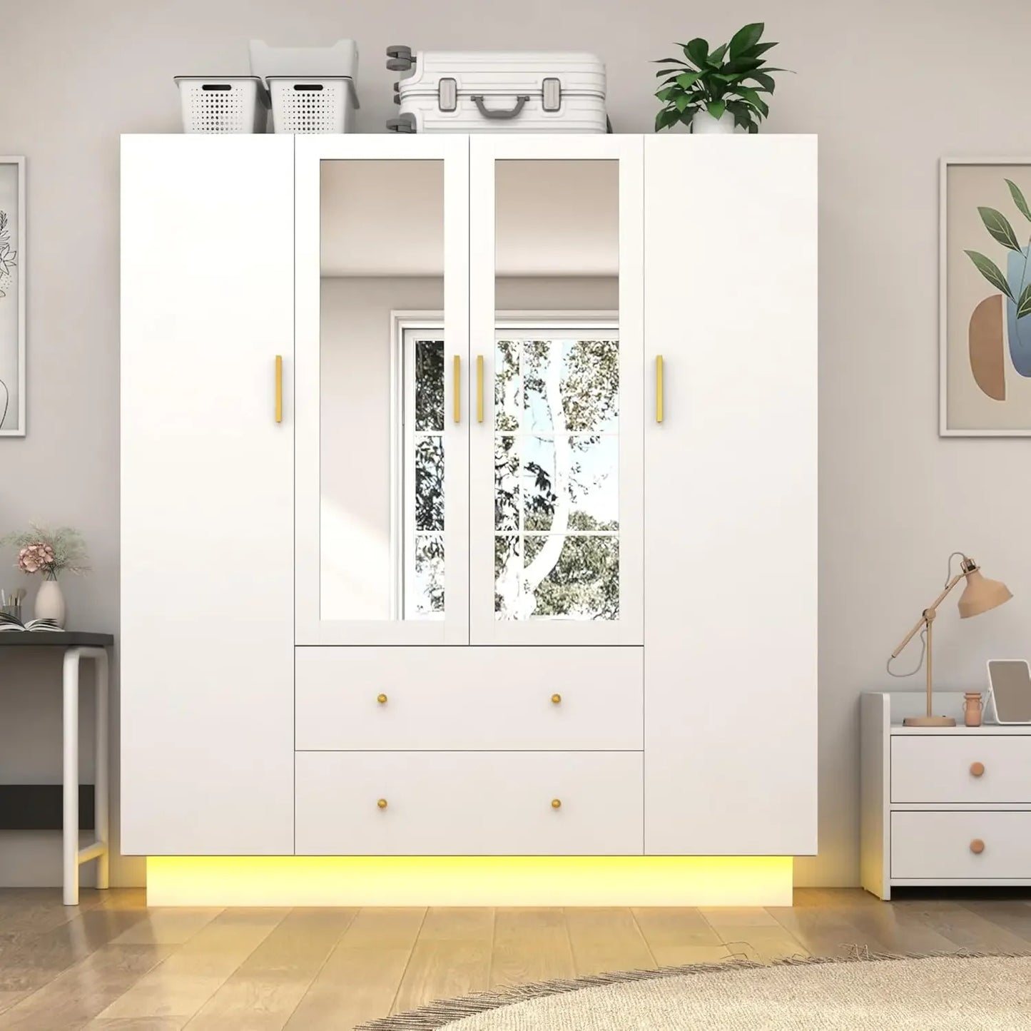 4 Door Wardrobe Closet with Mirrors