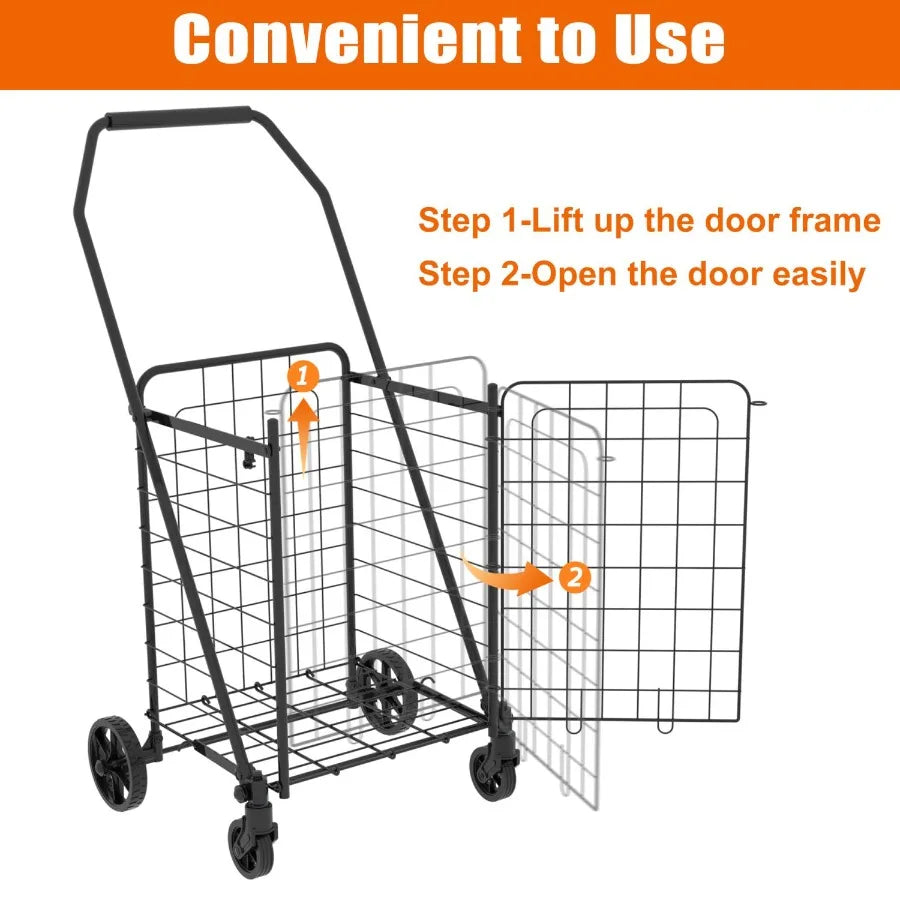 Shopping Cart with open door  Wheels Foldable