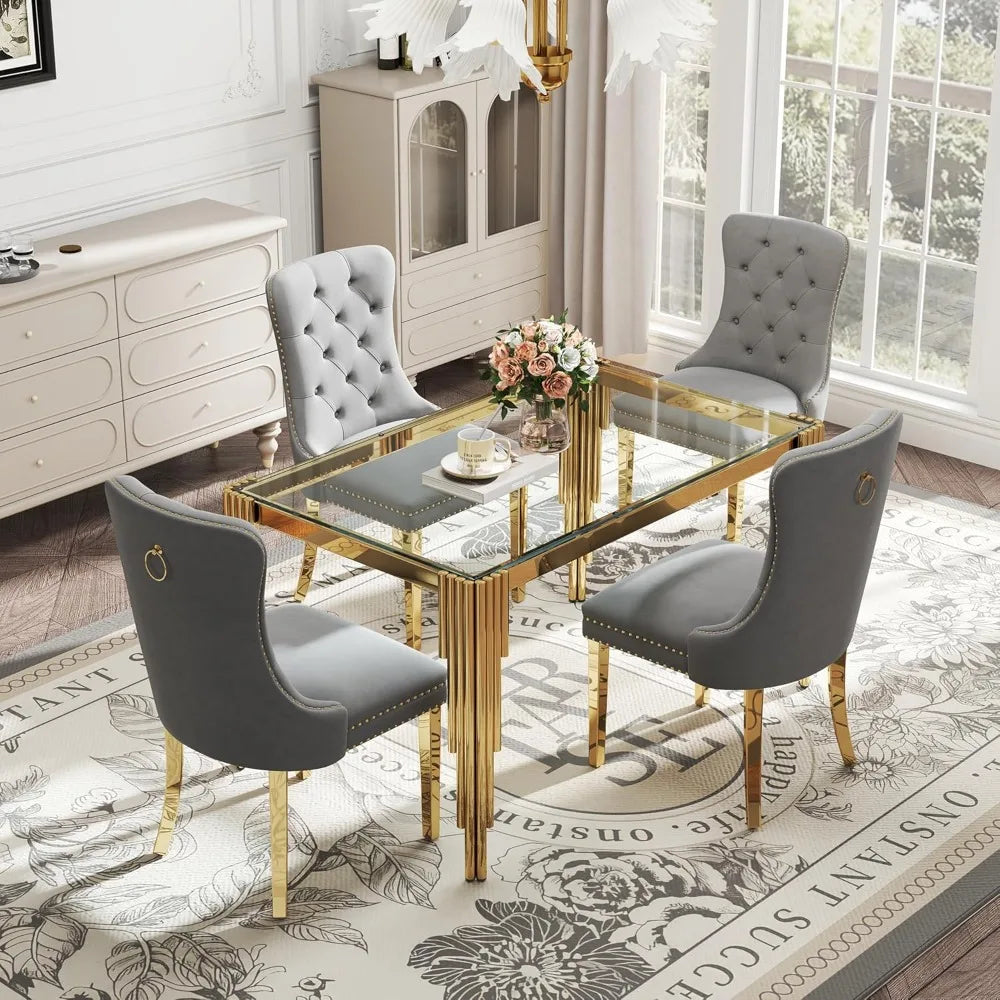 5 Piece Glass Dining Table Set for Rectangle