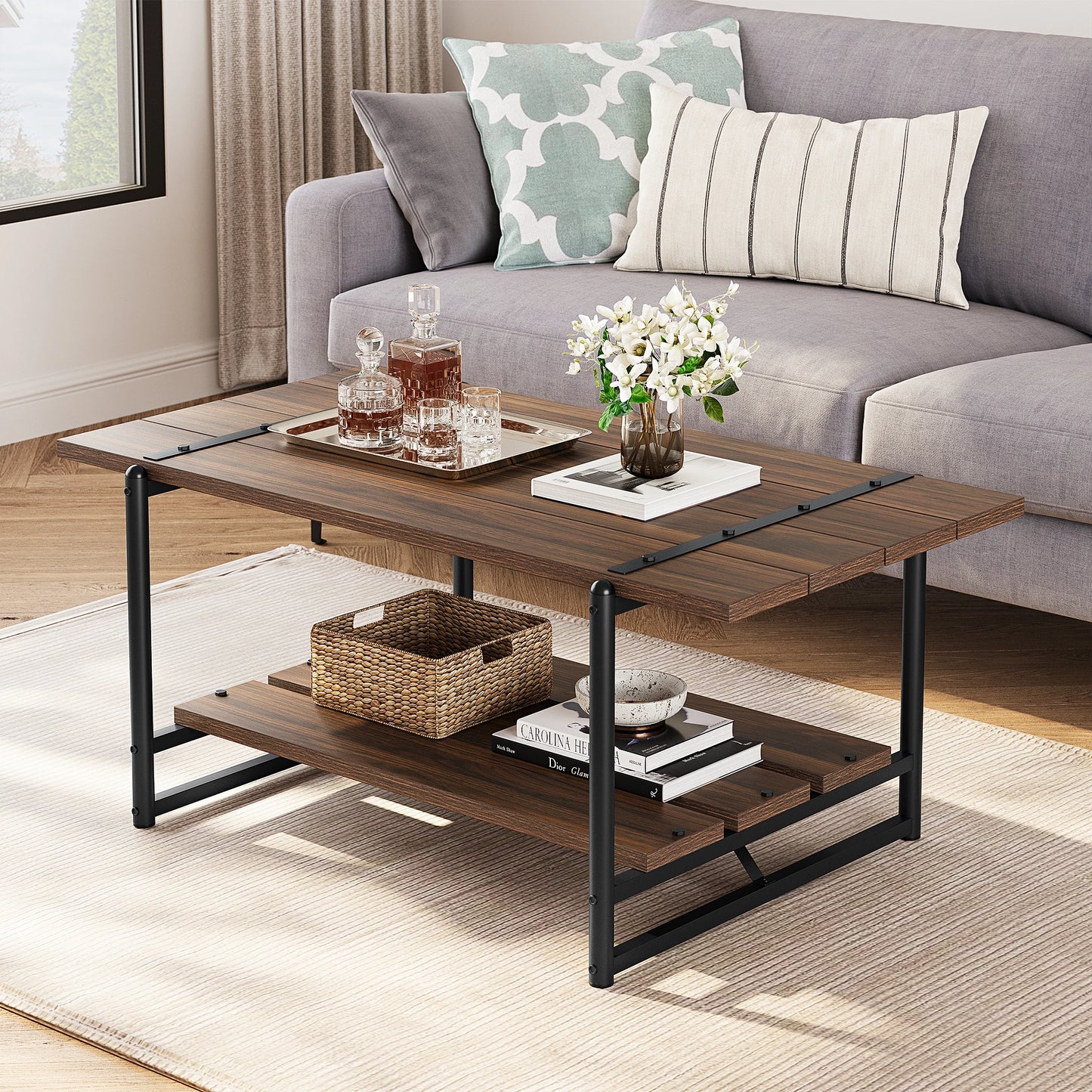 2-Tier Wood Coffee Table, Rectangle Center