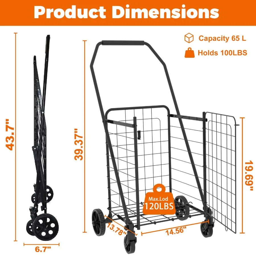 Shopping Cart with open door  Wheels Foldable